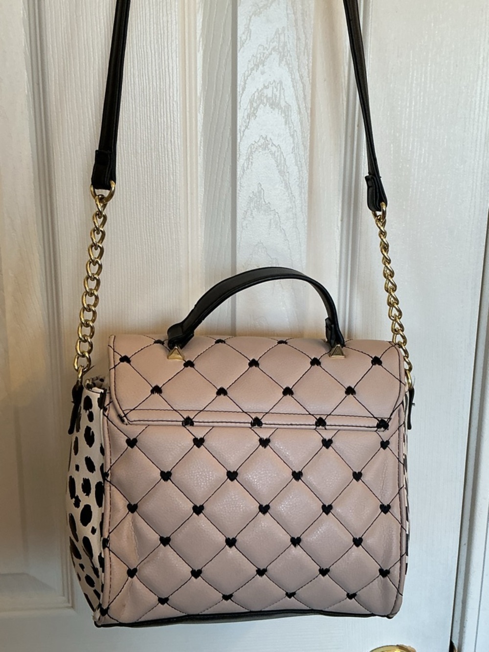 Luv Betsey by Betsey Johnson Pink Quilted Crossbody Bag Animal Print Side Hearts - Picture 6 of 16